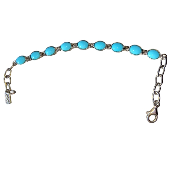 Sleeping Beauty Turquoise & Sterling Silver Line or Tennis Bracelet - Picture 2 of 12